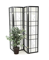 Slickblue 4-Panel Room Divider Shoji Screen with Asian Floral Print