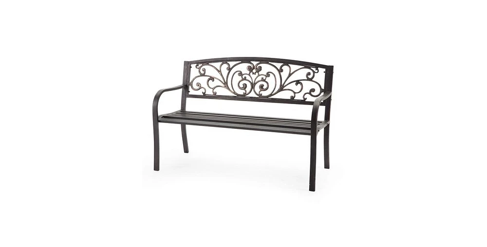 Slickblue Curved Metal Garden Bench with Heart Pattern for Outdoor Charm