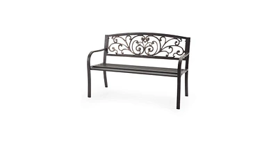 Slickblue Curved Metal Garden Bench with Heart Pattern for Outdoor Charm