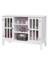 Slickblue Modern Console Cabinet with Tempered Glass Doors Stylish Sofa Table for Storage and Display