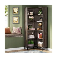 Slickblue High Corner Bookcase Bookshelf in Wood Finish