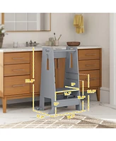 Qaba Toddler Tower w/ Safety Rail, Handlbar, for Bathroom, Kitchen