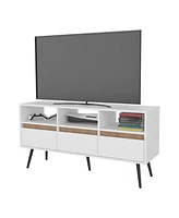 Fm Furniture Picacho Tv Stand with Multistorage, 3 Drawers and 3 Shelves, White + Natural Oak .