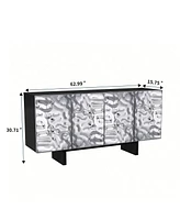Boyel Living 4 Door Storage Cabinet with Stainless Steel Wave Polished Doors