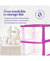 Homz Plastic 3 Drawer Medium Storage Container Tower, Clear Drawers/Purple Frame