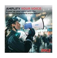 Pyle 50-Watt Megaphone with Led Lights, Siren Alarm Mode, Adjustable Volume, Portable, Battery Operated, Handheld Microphone