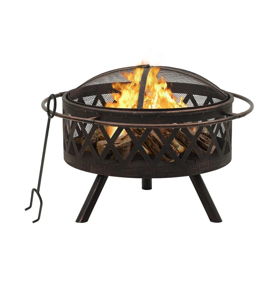 vidaXL Rustic Fire Pit with Poker 29.9" Xxl Steel