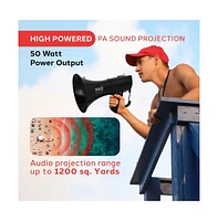 Pyle 50-Watt Portable Megaphone with Siren, MP3 Input, Automatic Siren, Shoulder Strap, Lightweight