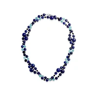 Bling Jewelry Long Wrap Around Layer Blue Shades Natural Aqua Quartz Blue Lapis Black Onyx Ball Bead Strand Necklace For Women 40 Inch