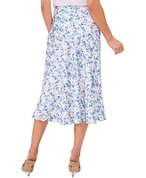 CeCe Women's Floral Bias Flared Midi Skirt