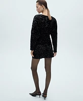 Mango Women's Puffed Sleeves Sequined Dress