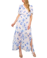 CeCe Women's Floral Flutter-Sleeve Smocked-Waist Maxi Dress