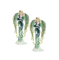 Fc Design 2-pc Set" 9.25"H Green Angel Fairy with Peacock Figurine Statue Ornament Home Room Office Decor and Perfect Ideas for Housewarming, Holidays