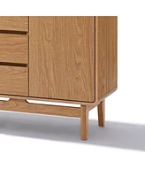 LuxenHome Summer Oak Engineered Wood 55-Inch Wide Sideboard Cabinet with 3-Drawers