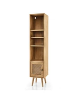 Gouun 54 Inch Slim Storage Cabinet with Adjustable Shelf, Rattan Door, Freestanding Corner Cabinet with Open Cubbies