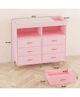 gaomon Dresser for Bedroom with Drawers, Baby Changing Table Pad, 2 Open Storage Shelves, Diaper Station w