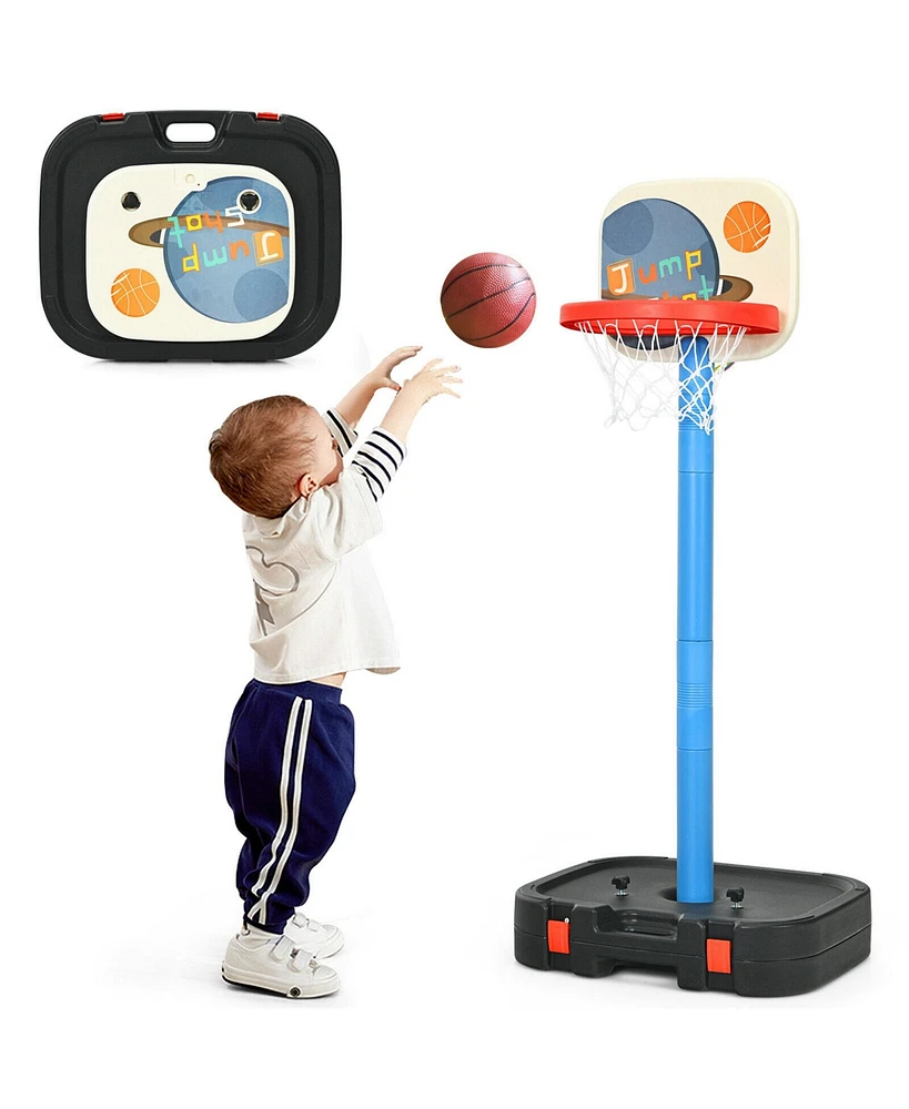 Gymax Portable 2 1 Kids Basketball Hoop Stand w/ Ring Toss & Storage Box