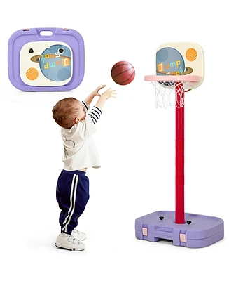 Gymax Portable 2 in 1 Kids Basketball Hoop Stand w/ Ring Toss & Storage Box