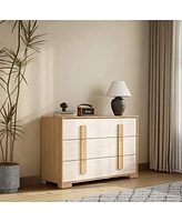 LuxenHome Natural and White 47.2-Inch Wide 6-Drawer Dresser