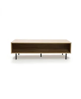 LuxenHome Mid-Century Modern Wave 1-Drawer Coffee Table with Storage and Metal Legs