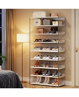 Tribesigns 8-Tier Acrylic Shoe Rack Set of 2, Modern Shoe Storage with Wood Shelves, 63" Shoe Organizer Display Shelf for 24-32 Pairs, Space-Saving, W