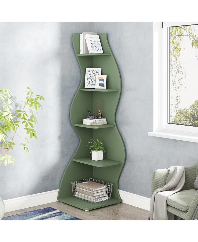 Tribesigns Corner Shelf, Modern 5-Tier Wall Bookshelf, Stylish Small Bookcase Storage Rack Plant Stand with Unique Shape for Living Room