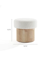 LuxenHome Modern Upholstered Ivory Footstool with Storage and Wood Fluted Base