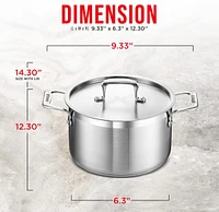 Bakken- Swiss Stockpot – 5 Quart – Brushed Stainless Steel – Heavy Duty Induction Pot with Lid and Riveted Handles – For S