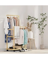 Unho Wooden Clothes Stand: Freestanding Bamboo Coat Rack Stand with Wheels