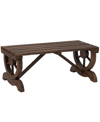 Slickblue FarmHome Rustic Fir Wood Wheel Outdoor Garden Bench