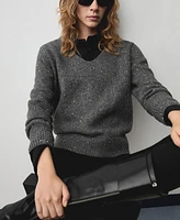 Mango Women's V-Neck Sequin Sweater