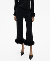 Mango Women's Faux Feathers Detail Cropped Pants