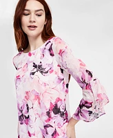 Kasper Women's Floral Ruffled Bell-Sleeve Top, Regular & Petite