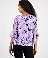 Kasper Petite Printed Ruffle-Sleeve Blouse, Regular and Sizes