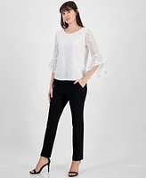 Kasper Women's Lace Bell-Sleeve Ruffle-Cuff Top, Regular and Petite Sizes