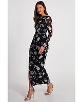 Quiz Women's Mesh Floral Long Sleeve Maxi Dress