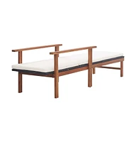 vidaXL Sun Lounger with Cushion Poly Rattan and Solid Acacia Wood Black