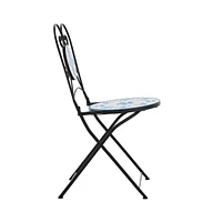 vidaXL Bistro Chairs Foldable 2 pcs Blue and White Ceramic