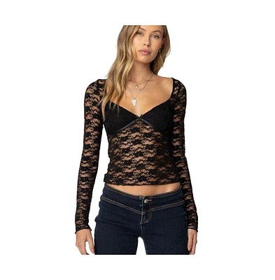 Edikted Womens Mykonos Sheer Lace Top