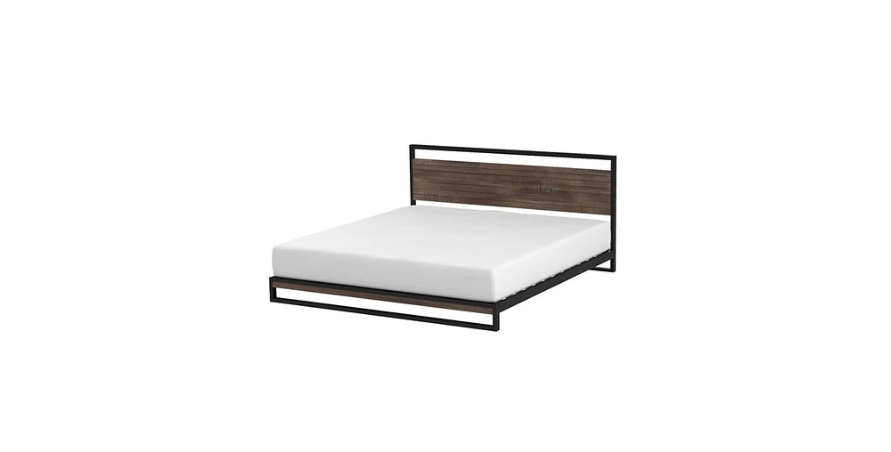 Slickblue Modern Metal Wood Platform Bed Frame with Headboard