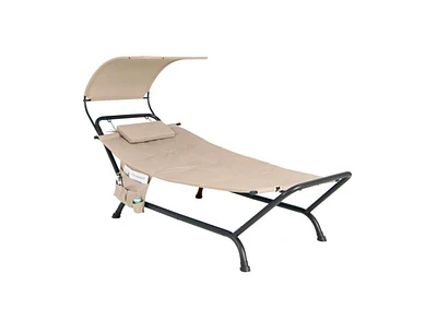 Slickblue Outdoor Tan Hammock Style Chaise Lounge Chair Cot with Canopy and Storage Bag