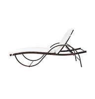 vidaXL Sun Lounger with Cushion & Table Poly Rattan Brown