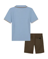 Calvin Klein Toddler and Little Boys Tipped Pique Polo Shirt Twill Shorts, 2-Piece Set