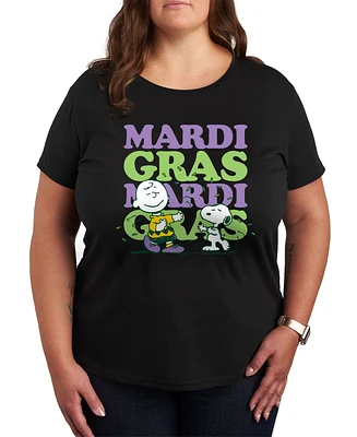 Hybrid Apparel Plus Trendy Peanuts Mardi Gras Graphic Crew Neck T-Shirt