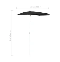 vidaXL Garden Half Parasol with Pole 70.9"x35.4" Black