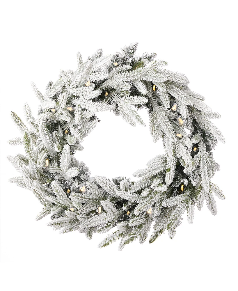 Seasonal 24" Royal Oaks Flocked Fir Wreath, 40 Warm Led Lights