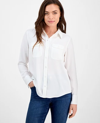 I.n.c. International Concepts Petite Button-Pocket Long-Sleeve Shirt, Exclusively at Macy's