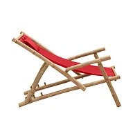 vidaXL Deck Chair Bamboo and Canvas Red