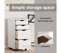 Rolling Cabinet with Drawers Moss White Solid Wood Pine
