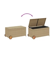 vidaXL Garden Storage Box with Wheels Mix Beige 50.2 Gal Poly Rattan